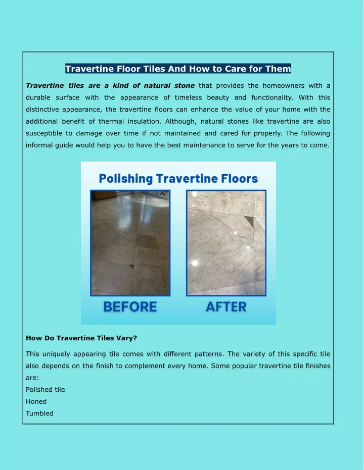 travertine floor tiles and how to care for them