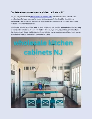 Can I obtain custom wholesale kitchen cabinets in NJ