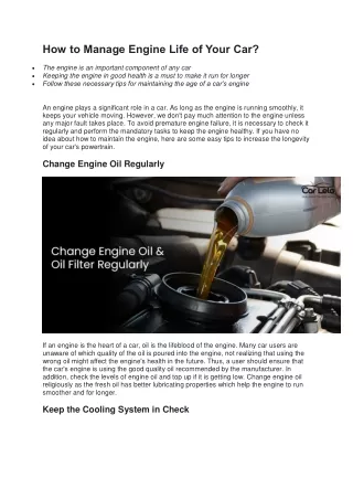 how to manage engine life of your car