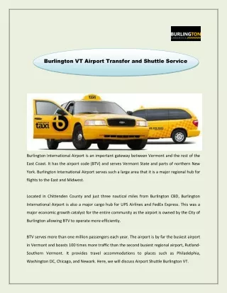 Burlington VT Airport Transfer and Shuttle Service