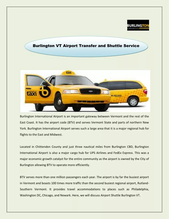 burlington vt airport transfer and shuttle service