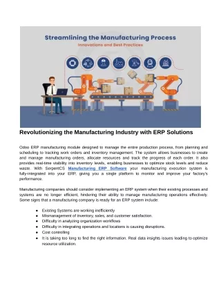 Enterprise Resource Planning(ERP) for Manufacturing Industry