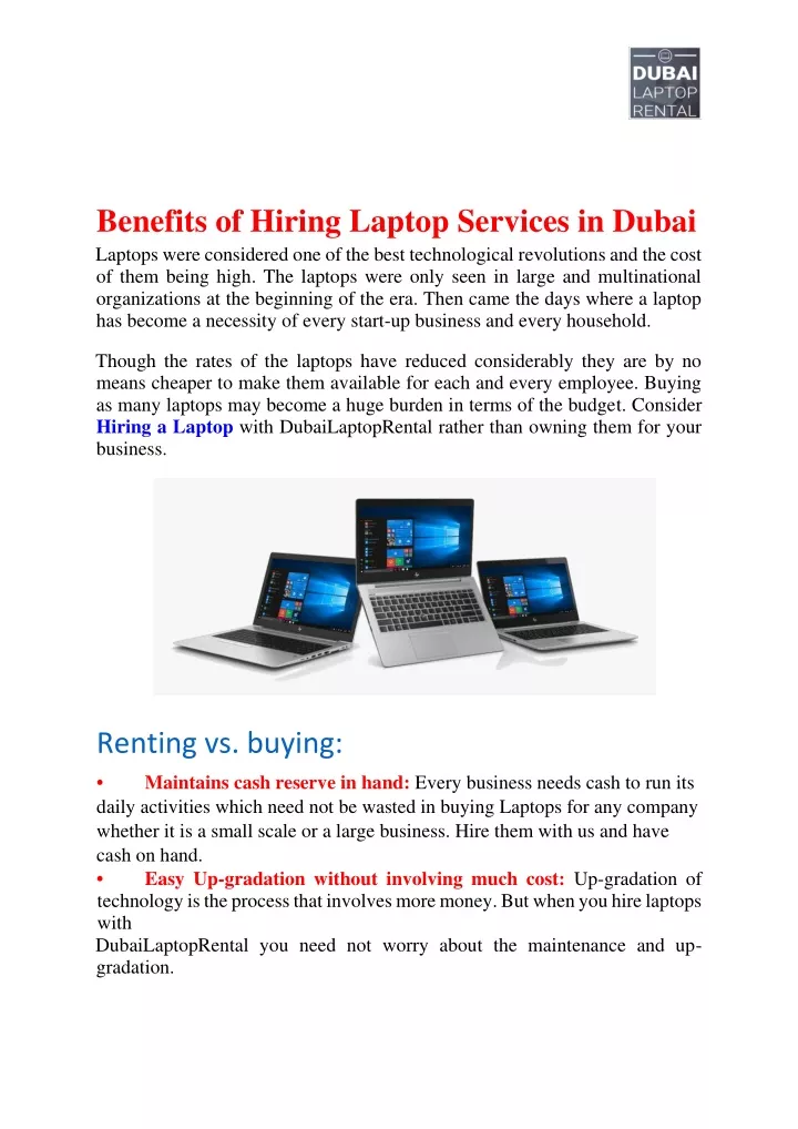 benefits of hiring laptop services in dubai