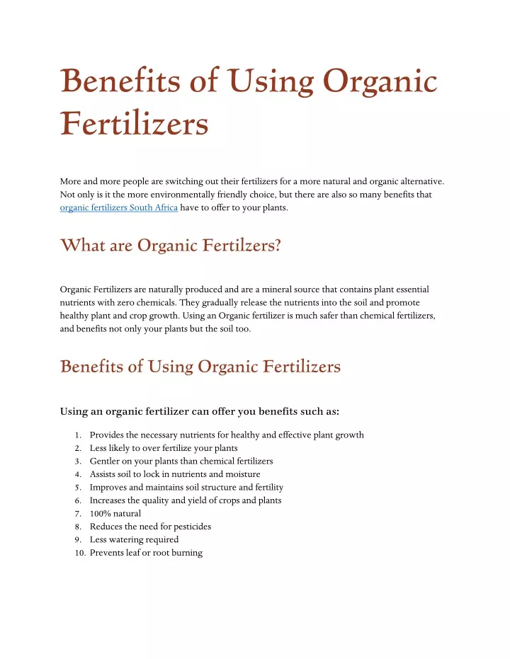 benefits of using organic fertilizers