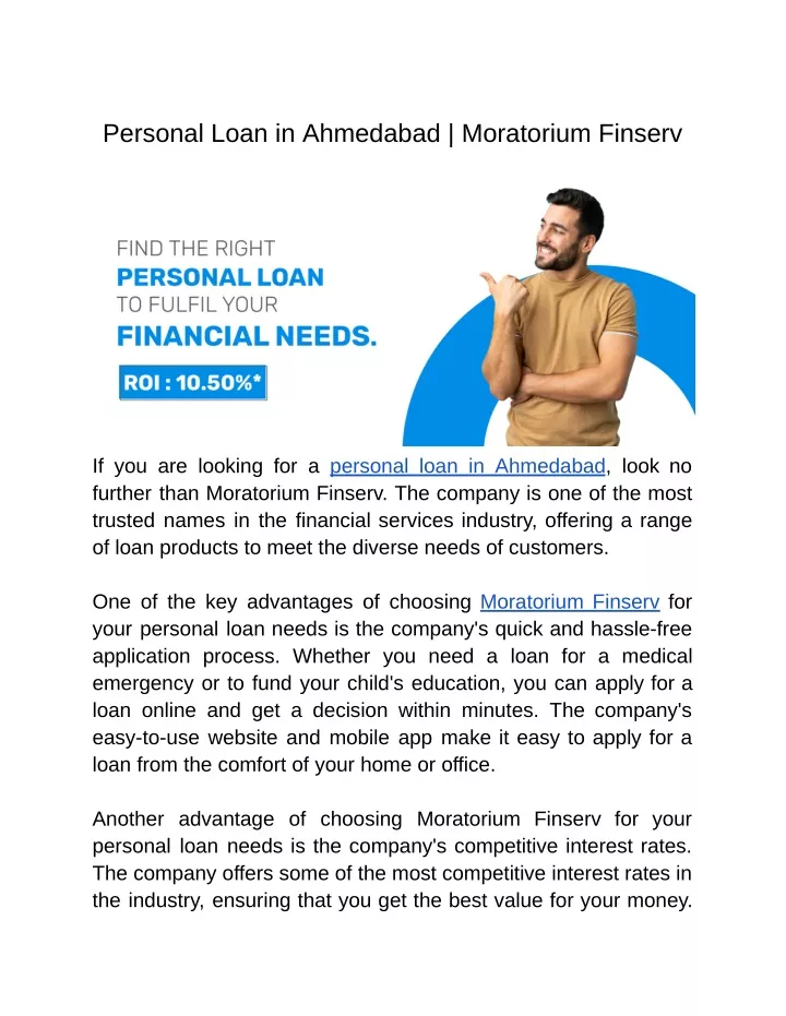 personal loan in ahmedabad moratorium finserv