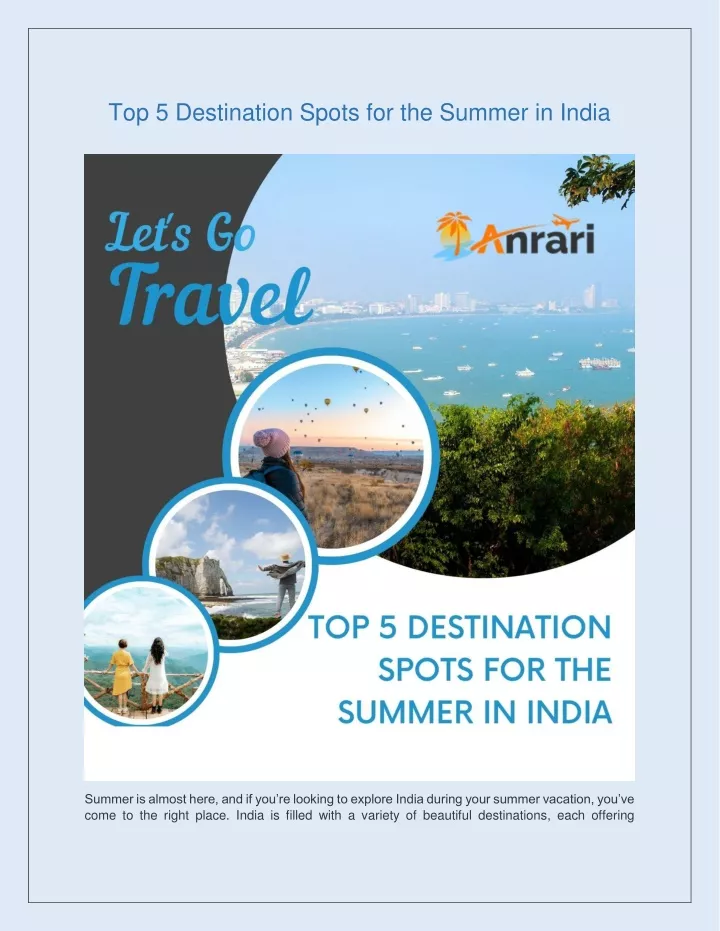 top 5 destination spots for the summer in india