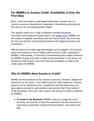 for msmes to access credit availability is only