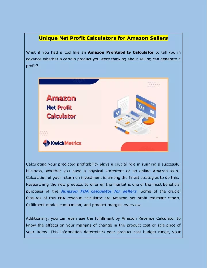 unique net profit calculators for amazon sellers