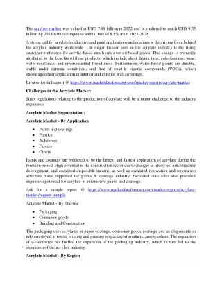 the acrylate market was valued