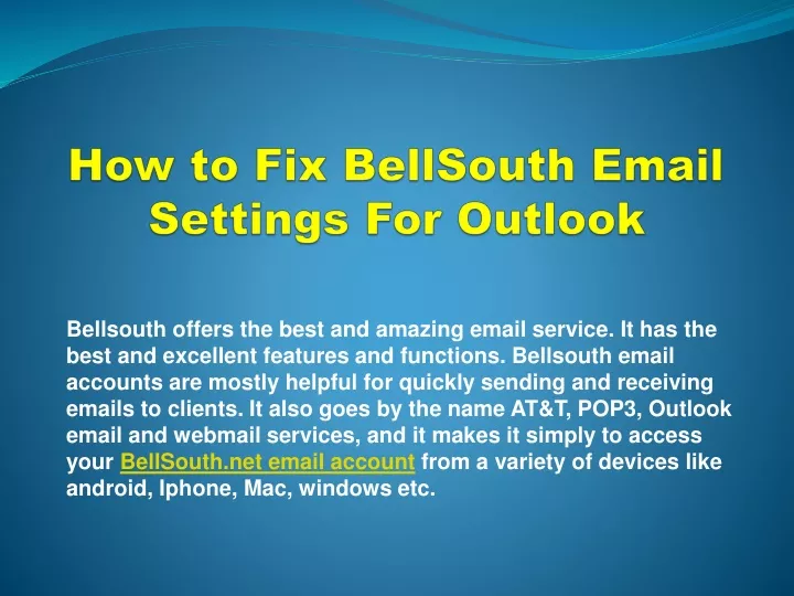 how to fix bellsouth email settings for outlook