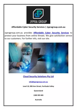 Affordable Cyber Security Services - Jypragroup.com.au