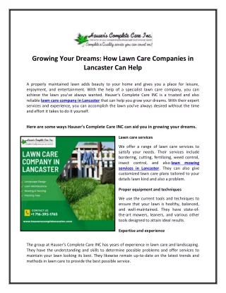 Growing Your Dreams: How Lawn Care Companies in Lancaster Can Help