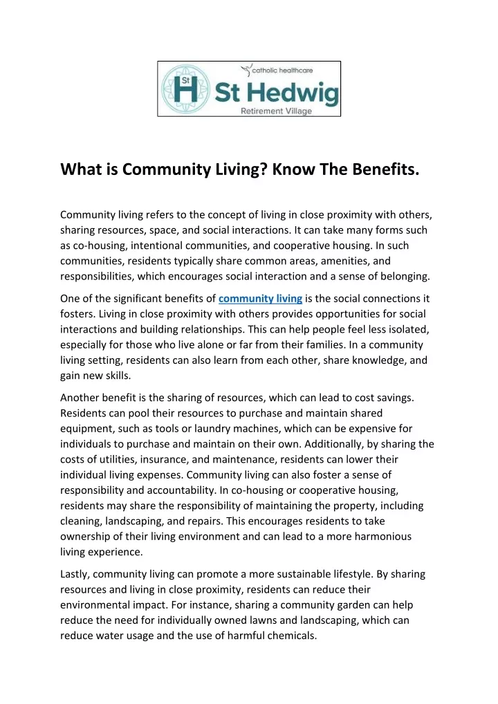 what is community living know the benefits