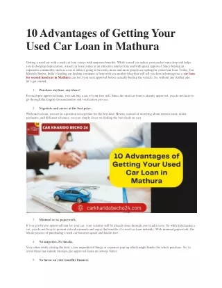 10 Advantages of Getting Your Used Car Loan in Mathura