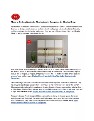 floor to ceiling wardrobe mechanism in bangalore