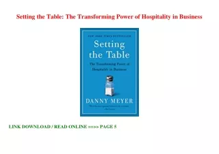 [PDF] Download Setting the Table: The Transforming Power of Hospitality in Busin
