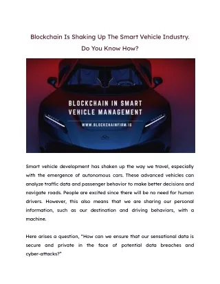 blockchain is shaking up the smart vehicle