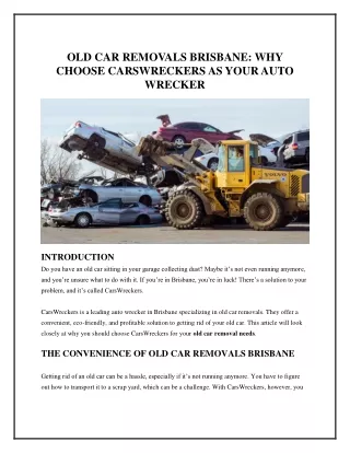 OLD CAR REMOVALS BRISBANE: WHY CHOOSE CARSWRECKERS AS YOUR AUTO WRECKER