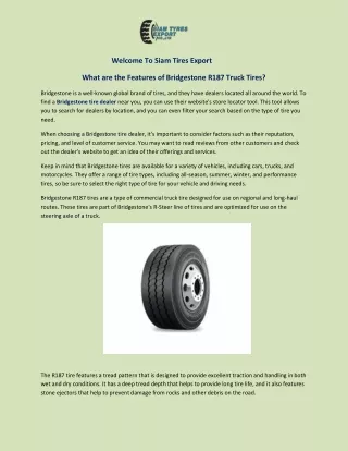What are the Features of Bridgestone R187 Truck Tires