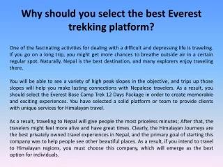 Why should you select the best Everest trekking platform