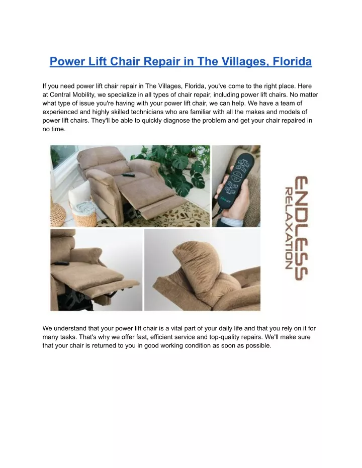 power lift chair repair in the villages florida