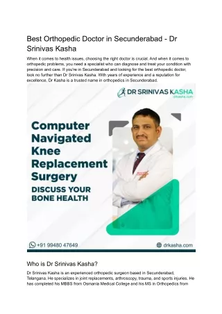 Best Orthopedic Doctor in Secunderabad - Dr Srinivas Kasha