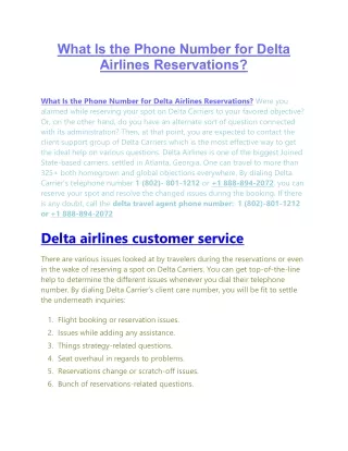 What is the phone number for delta airlines reservations?