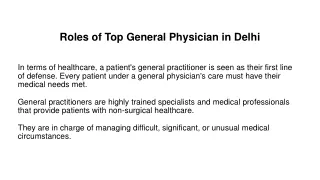 Roles of Top General Physician in Delhi