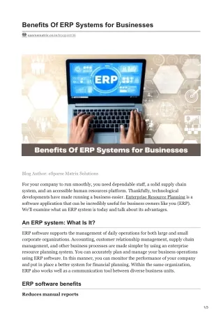 Benefits Of ERP Systems for Businesses
