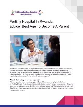 Fertility Hospital In Rwanda advice  Best Age To Become A Parent
