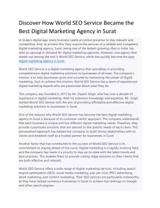 Discover How World SEO Service Became the Best Digital Marketing Agency in Surat