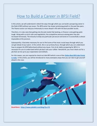 How to Build a Career in BFSI Field