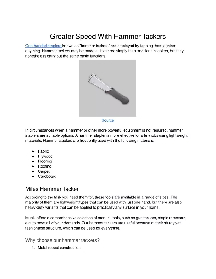 greater speed with hammer tackers one handed