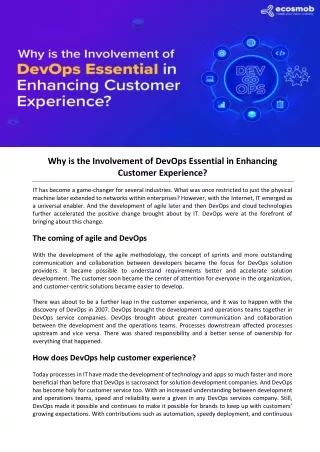 Why is the Involvement of DevOps Essential in Enhancing Customer Experience