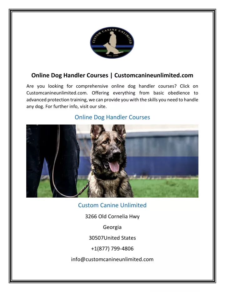 online dog handler courses customcanineunlimited