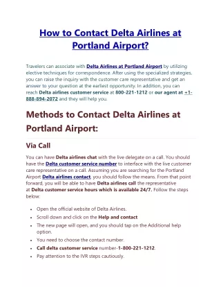 How to Contact Delta Airlines at Portland Airport?
