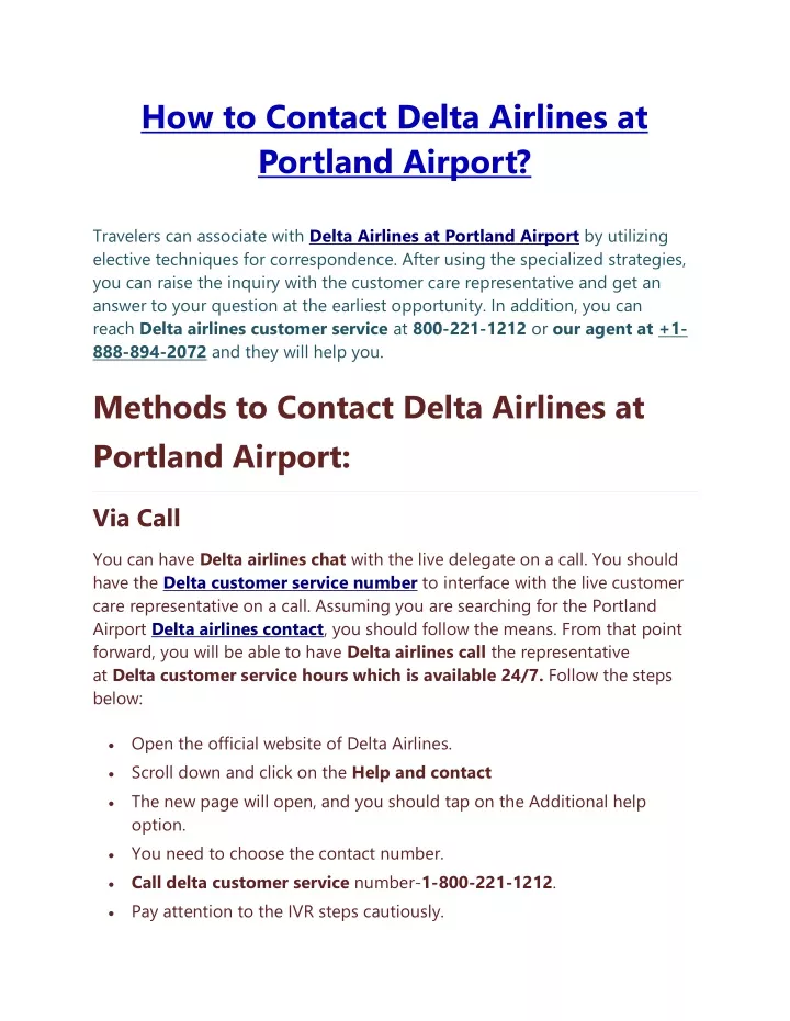 how to contact delta airlines at portland airport