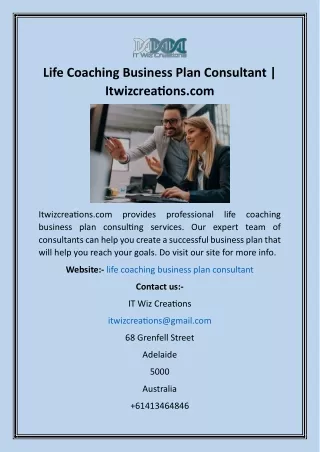 Life Coaching Business Plan Consultant  Itwizcreations
