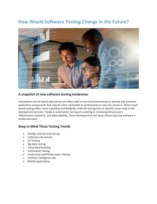 how would software testing change in the future