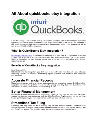 How to connect to  quickbooks etsy integration ?