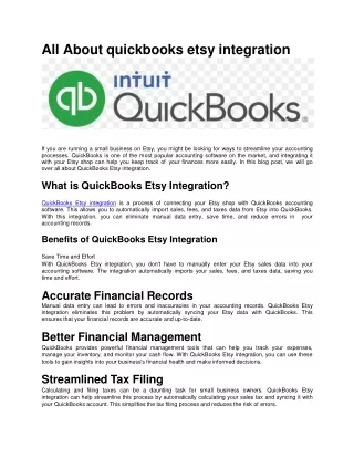 How to connect to  quickbooks etsy integration ?