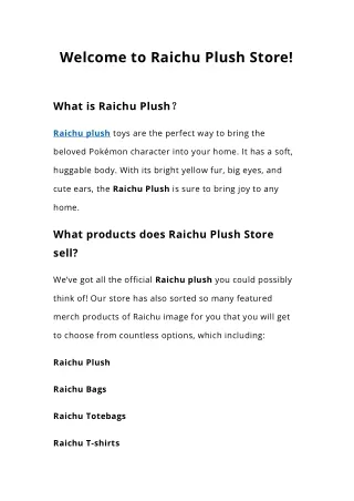 welcome to raichu plush store