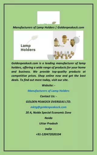 Manufacturers of Lamp Holders  Goldenpeakock