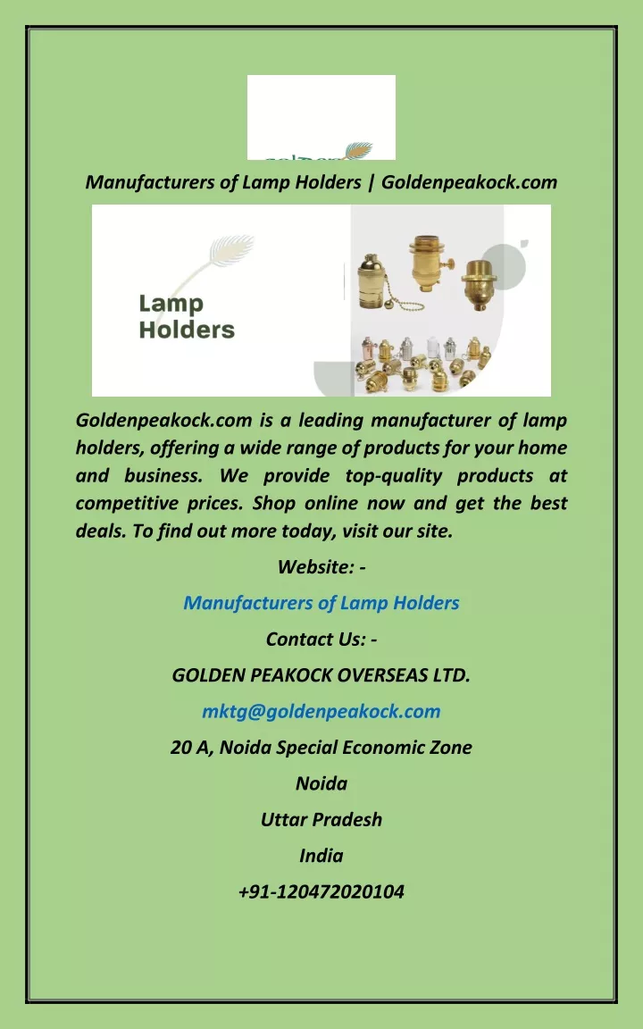 manufacturers of lamp holders goldenpeakock com