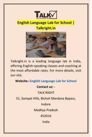 English Language Lab for School | Talkright.in