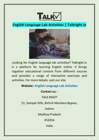 English Language Lab Activities | Talkright.in