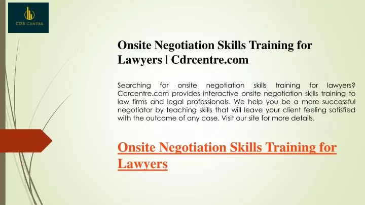 onsite negotiation skills training for lawyers