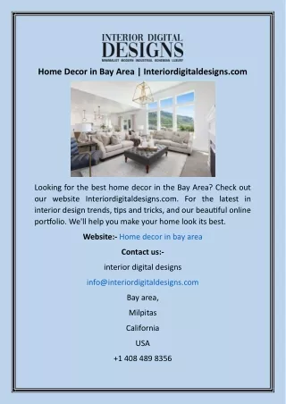 Home Decor in Bay Area  Interiordigitaldesigns