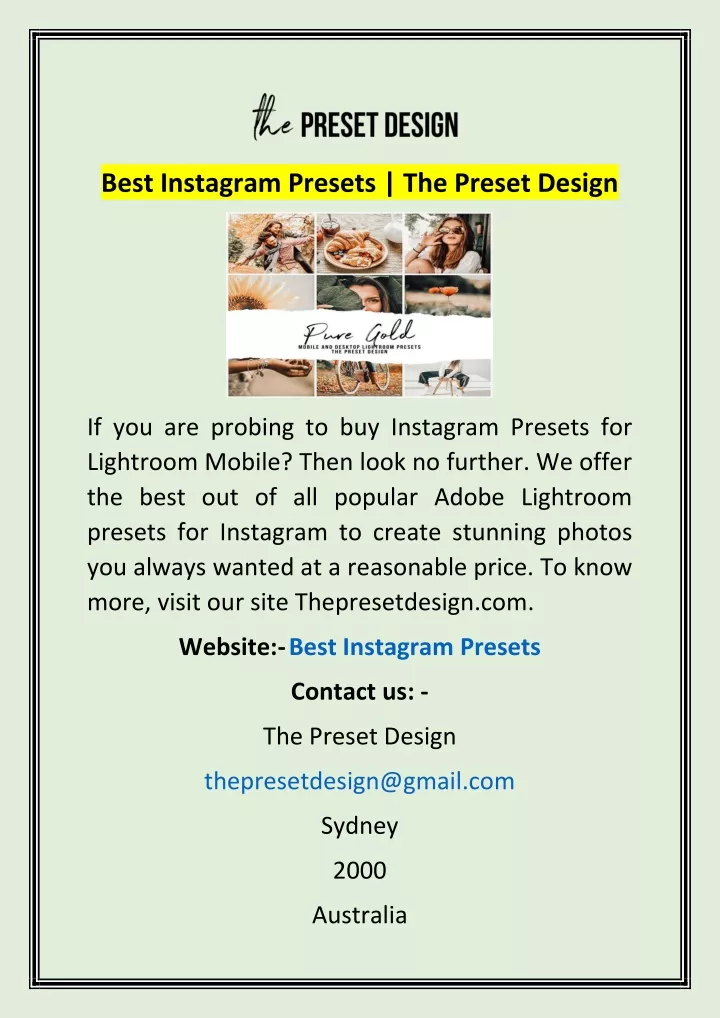 best instagram presets the preset design