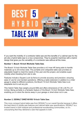 Best Hybrid Table Saw (Top 5 Picks)